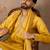 Mens yellow silk blend solid embroidered kurta & trouser with dupatta