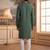 Mens green silk blend solid emboidered sequins kurta