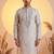 Mens grey silk blend solid emboidered sequins kurta