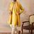 Men yellow silk blend embroidered ethnic kurta with trousers & dupatta