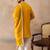 Mens yellow silk blend solid embroidered kurta & trouser with dupatta