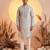 Mens grey silk blend solid emboidered sequins kurta