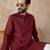 Mens maroon silk blend solid emboidered straight kurta