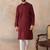 Mens maroon silk blend solid emboidered straight kurta