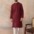 Mens maroon silk blend solid emboidered straight kurta