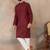 Mens maroon silk blend solid emboidered straight kurta