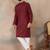 Mens maroon silk blend solid emboidered straight kurta