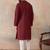 Mens maroon silk blend solid emboidered straight kurta