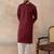 Mens maroon silk blend solid emboidered straight kurta