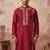 Mens red silk blend solid emboidered straight kurta