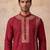 Mens red silk blend solid emboidered straight kurta