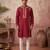 Mens red silk blend solid emboidered straight kurta