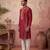 Mens red silk blend solid emboidered straight kurta