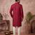 Mens red silk blend solid emboidered straight kurta