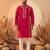 Mens pink silk blend solid emboidered straight kurta