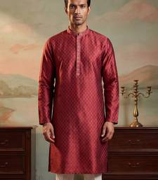Mens maroon jacquard woven design straight kurta