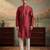 Mens maroon jacquard woven design straight kurta