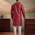 Mens maroon jacquard woven design straight kurta