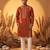 Mens orange silk blend solid emboidered straight kurta