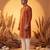 Mens orange silk blend solid emboidered straight kurta