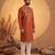 Mens orange silk blend solid emboidered straight kurta