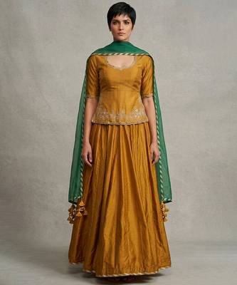 Mustard Yellow Dupion Silk Lehenga Set 1