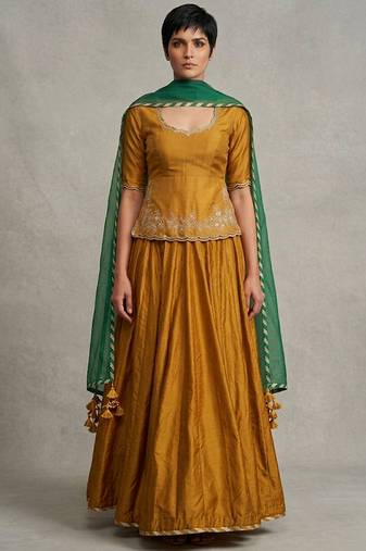 Mustard Yellow Dupion Silk Lehenga Set