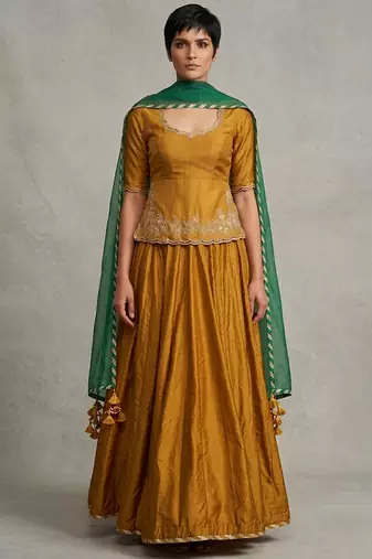 Mustard Yellow Dupion Silk Lehenga Set