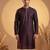 Mens purple silk blend woven design straight kurta with trouser