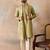 Men green zari embroidered silk blend kurta with dupatta