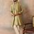 Men green zari embroidered silk blend kurta with dupatta