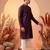 Mens purple silk blend woven design straight kurta with trouser