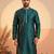 Mens green silk blend woven design straight kurta with trouser