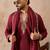 Mens maroon silk blend solid embroidered kurta with dupatta
