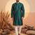 Mens green silk blend woven design straight kurta with trouser