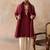 Mens maroon silk blend solid embroidered kurta with dupatta