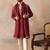 Mens maroon silk blend solid embroidered kurta with dupatta