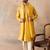 Mens yellow silk blend solid embroidered kurta with dupatta