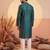 Mens green silk blend woven design straight kurta with trouser