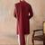 Mens maroon silk blend solid embroidered kurta with dupatta