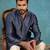 Mens blue jacquard woven design straight kurta with trouser