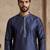 Mens blue jacquard woven design straight kurta with trouser