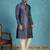Mens blue jacquard woven design straight kurta with trouser