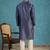 Mens blue jacquard woven design straight kurta with trouser