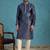 Mens blue jacquard woven design straight kurta with trouser