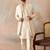 Mens off white silk blend solid embroidered kurta with dupatta