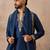 Mens blue silk blend solid embroidered kurta with dupatta