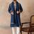 Mens blue silk blend solid embroidered kurta with dupatta