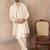 Mens off white silk blend solid embroidered kurta with dupatta