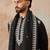 Mens black silk blend solid embroidered kurta with dupatta